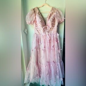 Charming Pink Butterfly Embellished Prom Dress